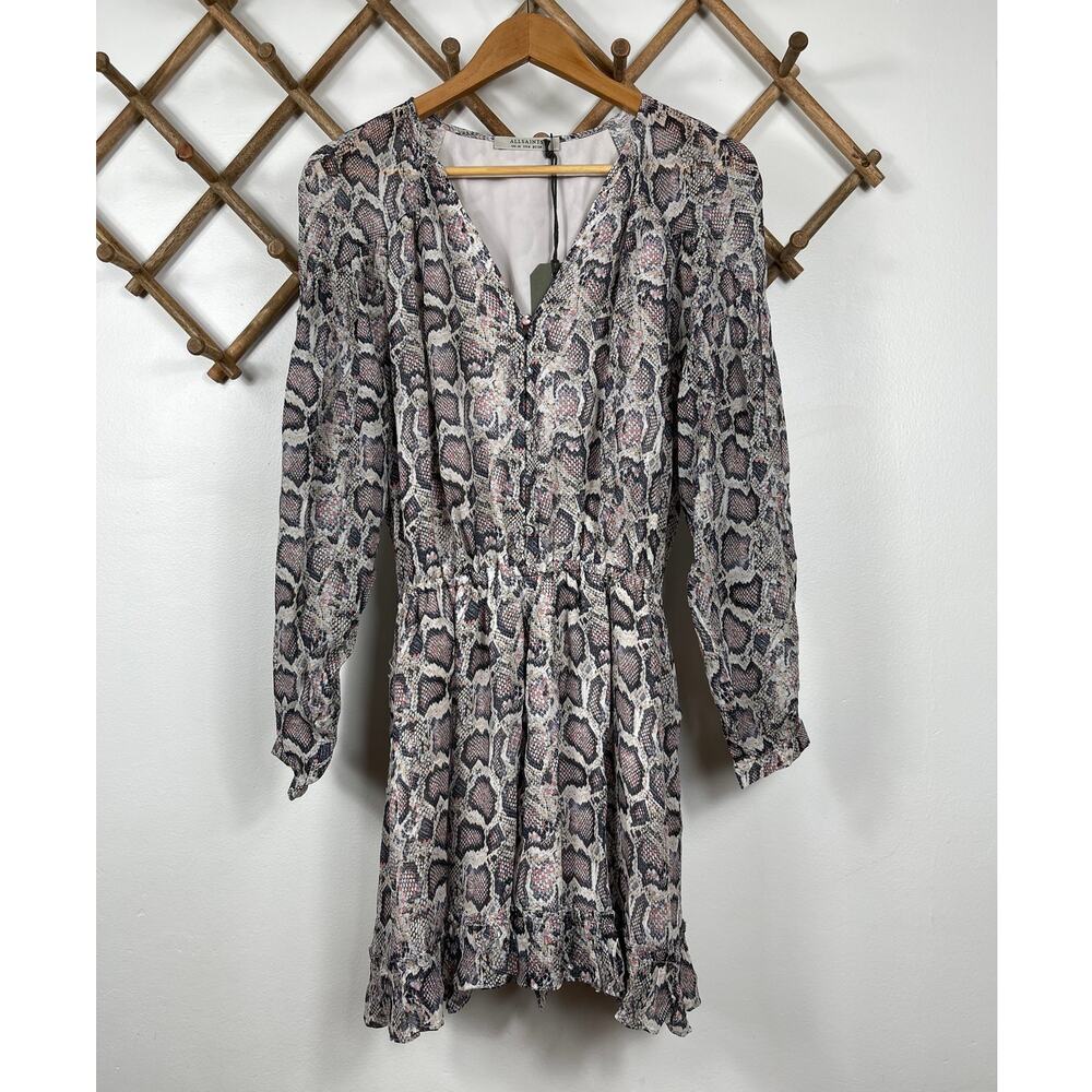 New AllSaints Kaylee Misra Snake Skin Print Playsuit In White Size 6 - Picture 3 of 8